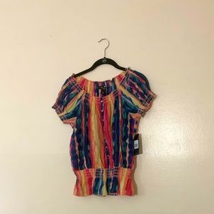 Multicolored off shoulder shirt